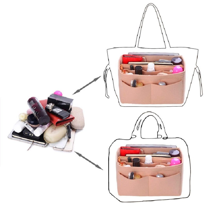 ZTUJO Purse Organizer Insert, Felt Bag Organizer with Metal Zipper, Handbag & Tote Shaper, For Speedy Neverfull Tote, 7 Sizes(Mini, Brush Pink) - Image 5